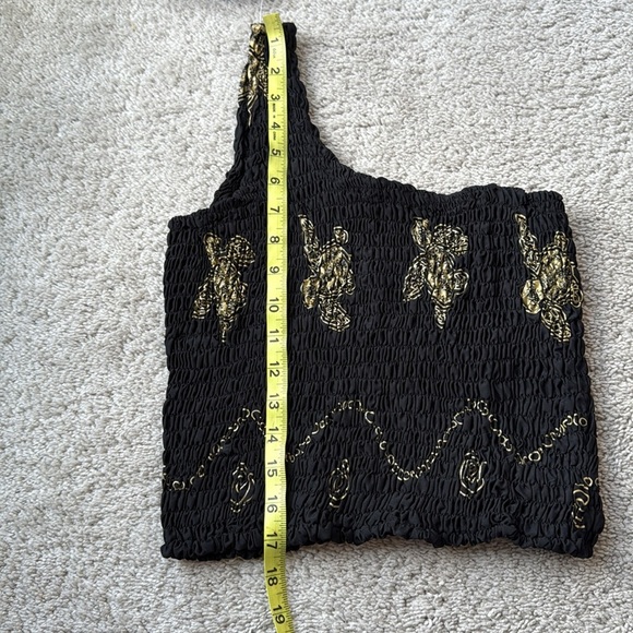 RIMA beachwear One Shoulder Smocked Crop Top | Fits S/M | Black & Gold - Picture 6 of 6